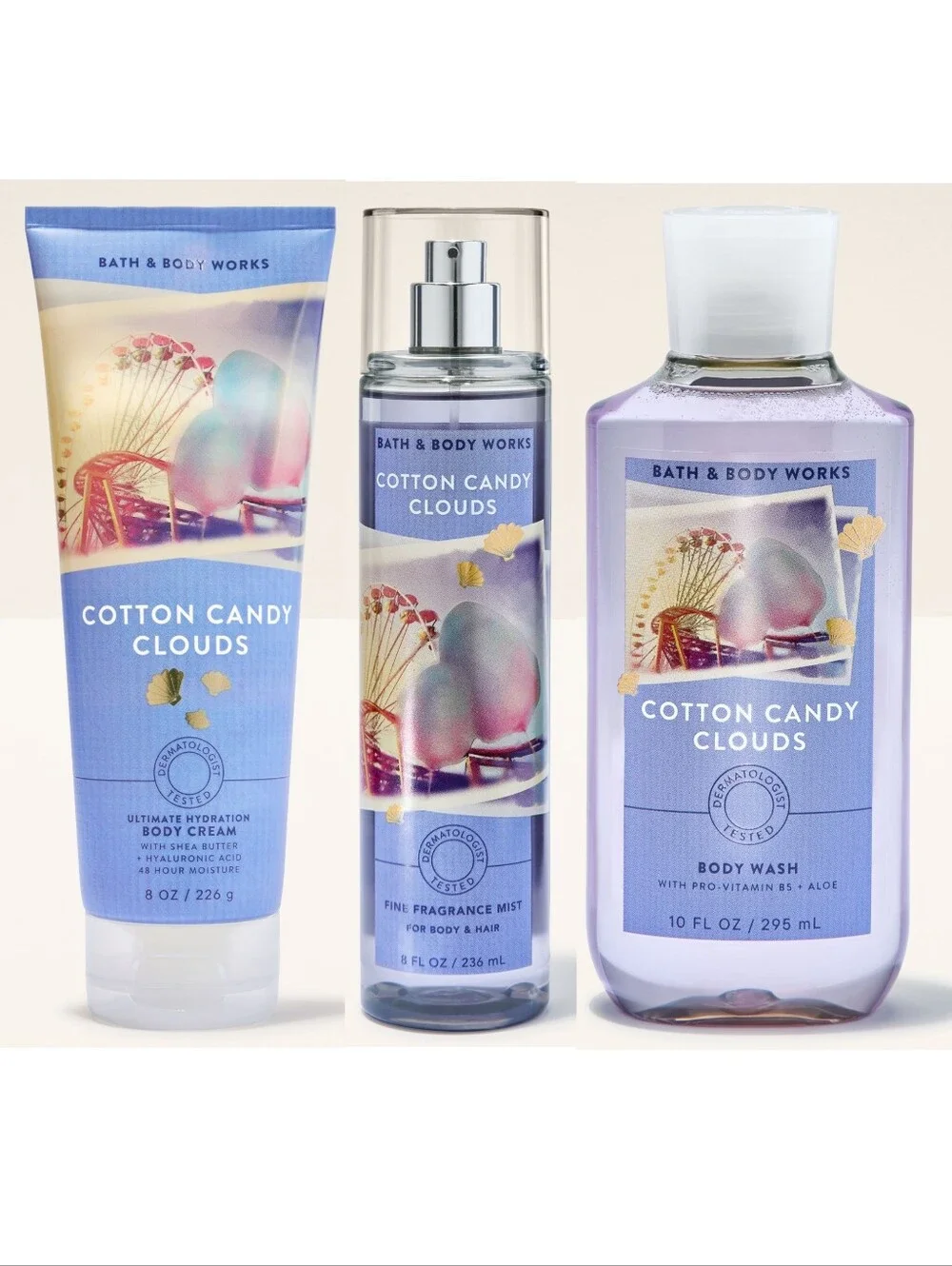 Bath & Body Works Cotton Candy Clouds 3 Piece Body Care Set NEW Rare
